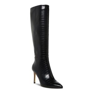 MADDEN GIRL Womens Black Crocodile Chantelle Pointed Toe Stiletto Boots 5 M